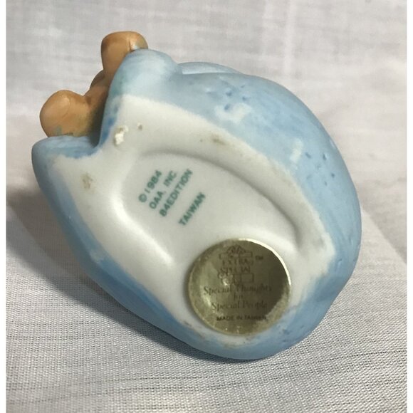 Cabbage Patch Kids Bisque Figurine Baby Boy Blue Sleeper 2.5" Teddy Bear 1984 - Picture 5 of 8